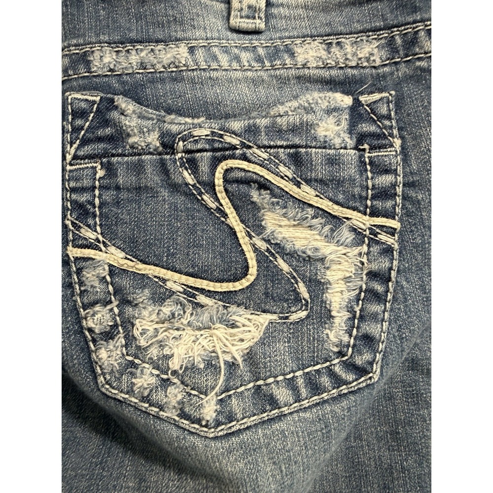 Silver Jeans Womens Distressed Frances 18" Bootcut 31x33 White Stitch Low Rise - Picture 5 of 12